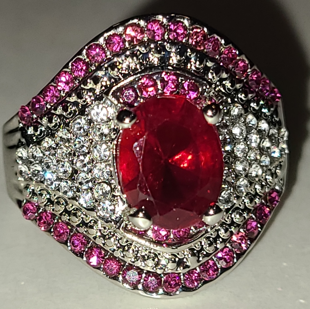 925 Sterling Silver Ruby & CZ Ring